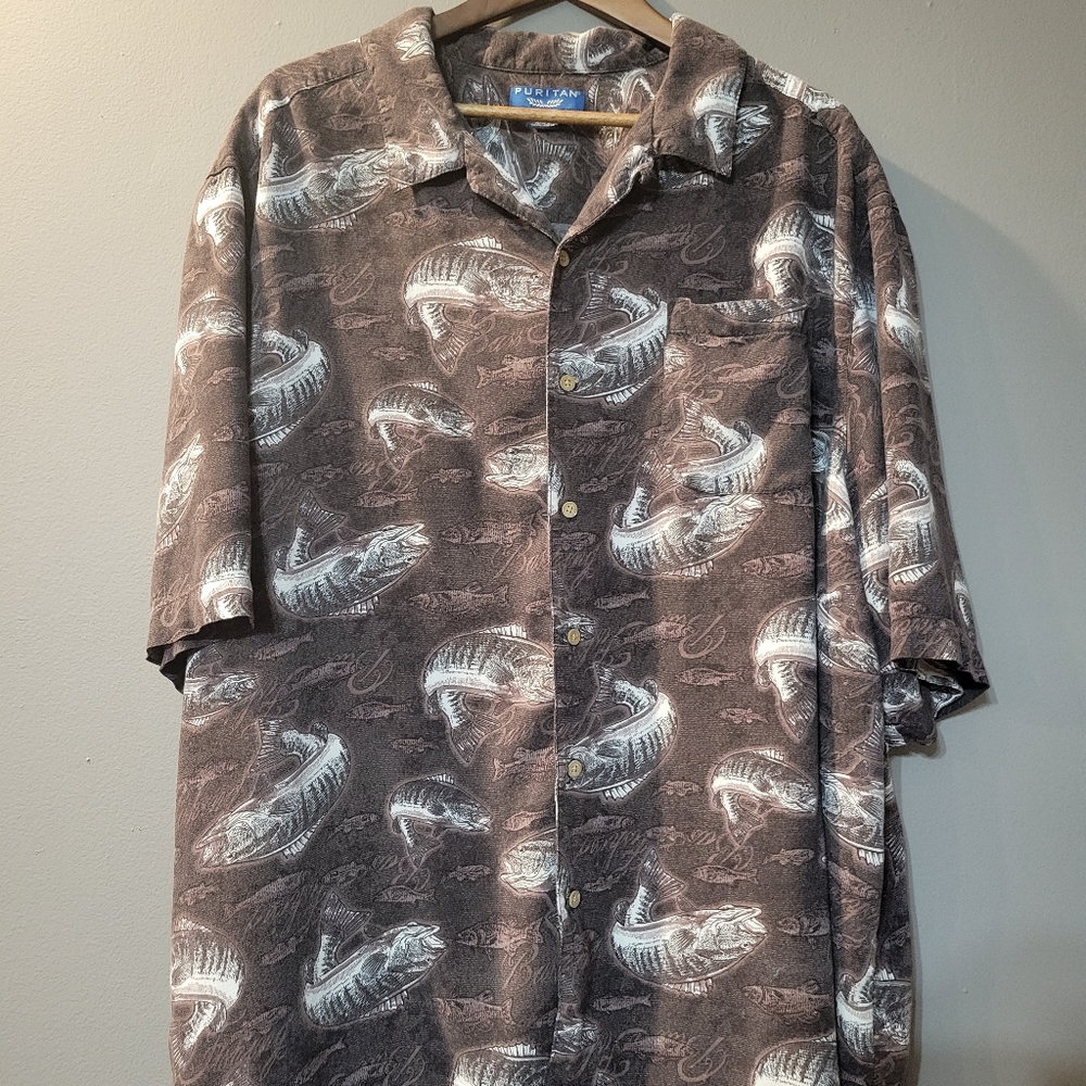 Vintage Puritan Abstract Fish Rayon button up Rockabilly Size 3XL (54-56)